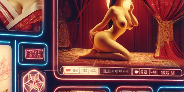 A sleek digital interface showcasing thumbnails of Korean erotic films in a cozy, dimly lit atmosphere.