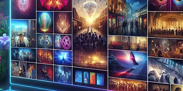 A modern digital interface showcasing vibrant film thumbnails for a Japanese and Korean adult entertainment platform.