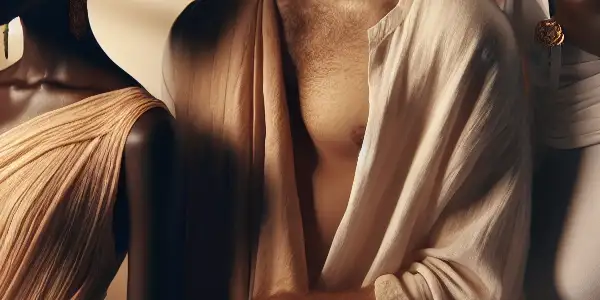 A tasteful depiction of diverse models celebrating the beauty of the human form in a serene, intimate setting.